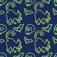 neon cat seamless for halloween wrapping paper vector