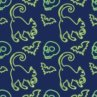 neon cat seamless for halloween wrapping paper vector