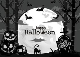 spooky pumpkins and black cat banner gray design vector