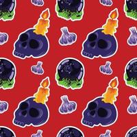 halloween cute items pattern design red background vector