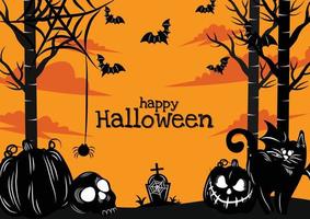 spooky pumpkins and black cat banner orange design vector