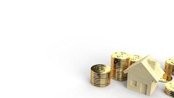 The wooden home toy and gold coins 3d rendering for business content. photo