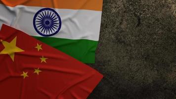 china and India flags on rusty background 3d rendering for  border content. photo