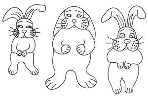 Rabbits drawn in black outline can be used for coloring, cards, posters, Christmas and other occasions. vector