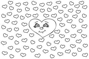 dibujado con una cara de corazón rodeada de pequeños corazones destinados a la fiesta del amor, san valentín, 8 de marzo, tarjetas, estampados y otras ocasiones. vector