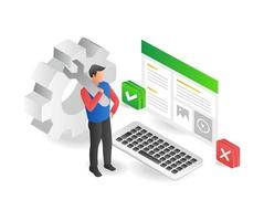 Man maintaining computer web application vector