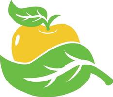 Yellow apple fruit with green leaves, logo, icon. Green food logo. Eco food icon. Diet icon. Eco-friendly vector