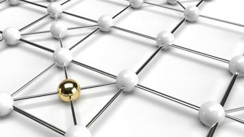 The Abstract design connection design gold and white sphere network structure 3d rendering. photo