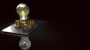light bulb and gold coins on tablet for idea or business content 3d rendering. photo