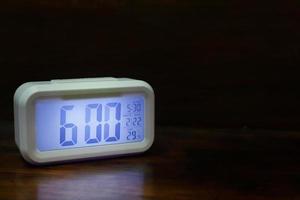 Digital alarm clock  6am close up image. photo