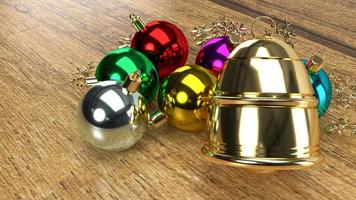 Christmas ball and Gold bell 3d rendering for holiday content. photo