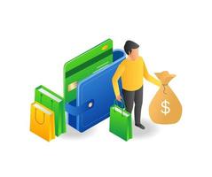 Men carrying money and shopping vector