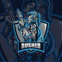 Rusher Woman Soldier Gaming Logo vector