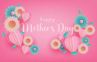 Mother's Day greeting card banner vector with spring flowers.symbol of love and handwritten letters on pink background.