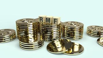 rmf text on wooden cube and coins 3d rendering  for Business content. photo