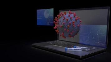 corona virus and  science tube on notebook 3d rendering for medical content. photo