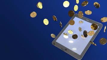 tablet  and gold coin 3d rendering for business content. photo