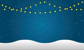 diseño de fondo de navidad de cadena de luces y copo de nieve con nieve cayendo en la ilustración de vector de invierno