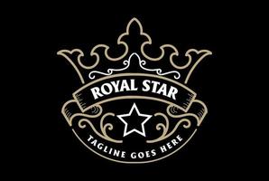 vintage retro dorado real rey reina corona insignia emblema etiqueta logotipo diseño vector