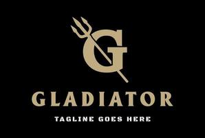 Initial Letter G with Trident Poseidon God for Gladiator Logo Design vector