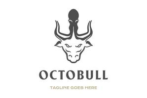 Vintage Retro Angus Cow Bull Ox with Octopus Squid Cuttlefish for Beef or Seafood Restaurant Product Logo Design vector