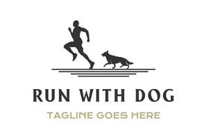 silueta de hombre y perro corre por vector de diseño de logotipo de club de deporte de velocidad