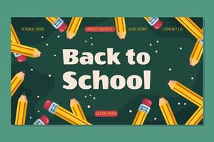 Back to school landing page template with classic yellow pencil with eraser on it. The pencils are arranged in a circle against a green school chalkboard. Vector illustration design with copy space.