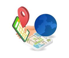 Using world location map smartphone app vector