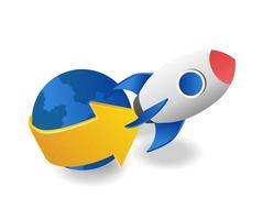 Rocket flying around the world vector