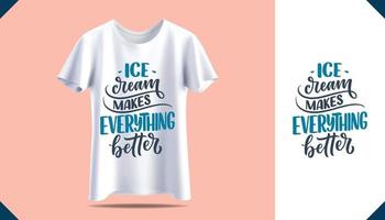 nuevo diseño de estampado de camisetas para hombres. maqueta de camiseta blanca de hombre. cotizaciones de helado vector
