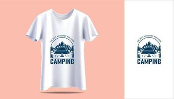 camiseta blanca de hombre nuevo en diseño de impresión de tipografía de camping de aventura vintage de camiseta de maqueta de vector