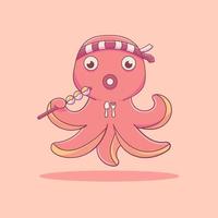 lindo pulpo come takoyaki ilustración vector