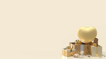 The gold heart and gift boxes for celebration content 3d rendering photo