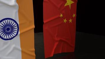 china and India flags on rusty background 3d rendering for  border content. photo