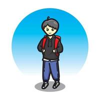 Cute boy going to school cartoon vector