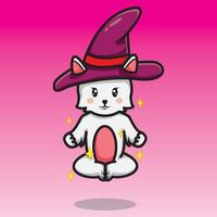 cute witch cat is floating with magic vector