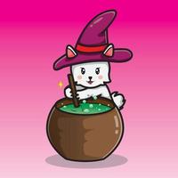 cute witch cat is making magic potion vector