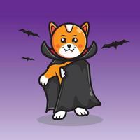 lindo gato vampiro tratando de morder en Halloween vector