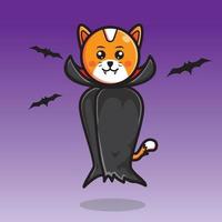 cute vampire cat flying towards you on halloween day vector