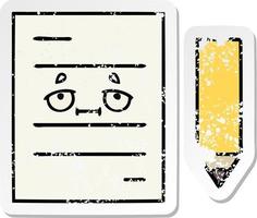 distressed sticker of a cute cartoon test paper vector