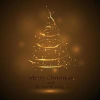 silueta dorada estilizada de un árbol de navidad hecho de partículas circulares brillantes. ilustración vectorial del árbol de navidad dorado eps10 vector