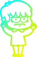 cold gradient line drawing annoyed cartoon boy vector