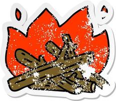 distressed sticker of a quirky hand drawn cartoon campfire vector