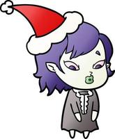 cute gradient cartoon of a vampire girl wearing santa hat vector