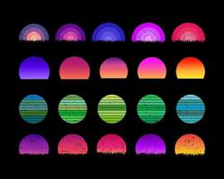 conjunto gráfico de puesta de sol retro vector