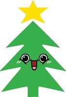 árbol de navidad de dibujos animados retro de color plano vector