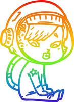 rainbow gradient line drawing cartoon astronaut woman vector