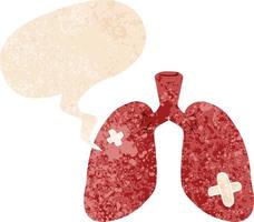 dibujos animados de pulmones reparados y burbujas de habla en estilo retro texturizado vector