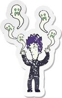 retro distressed sticker of a cartoon spooky vampire vector