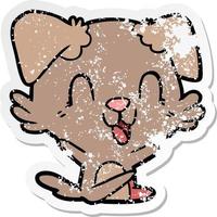 distressed sticker of a laughing cartoon dog vector